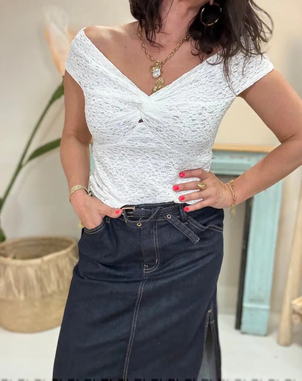 Classic Lace-Trim Blouse