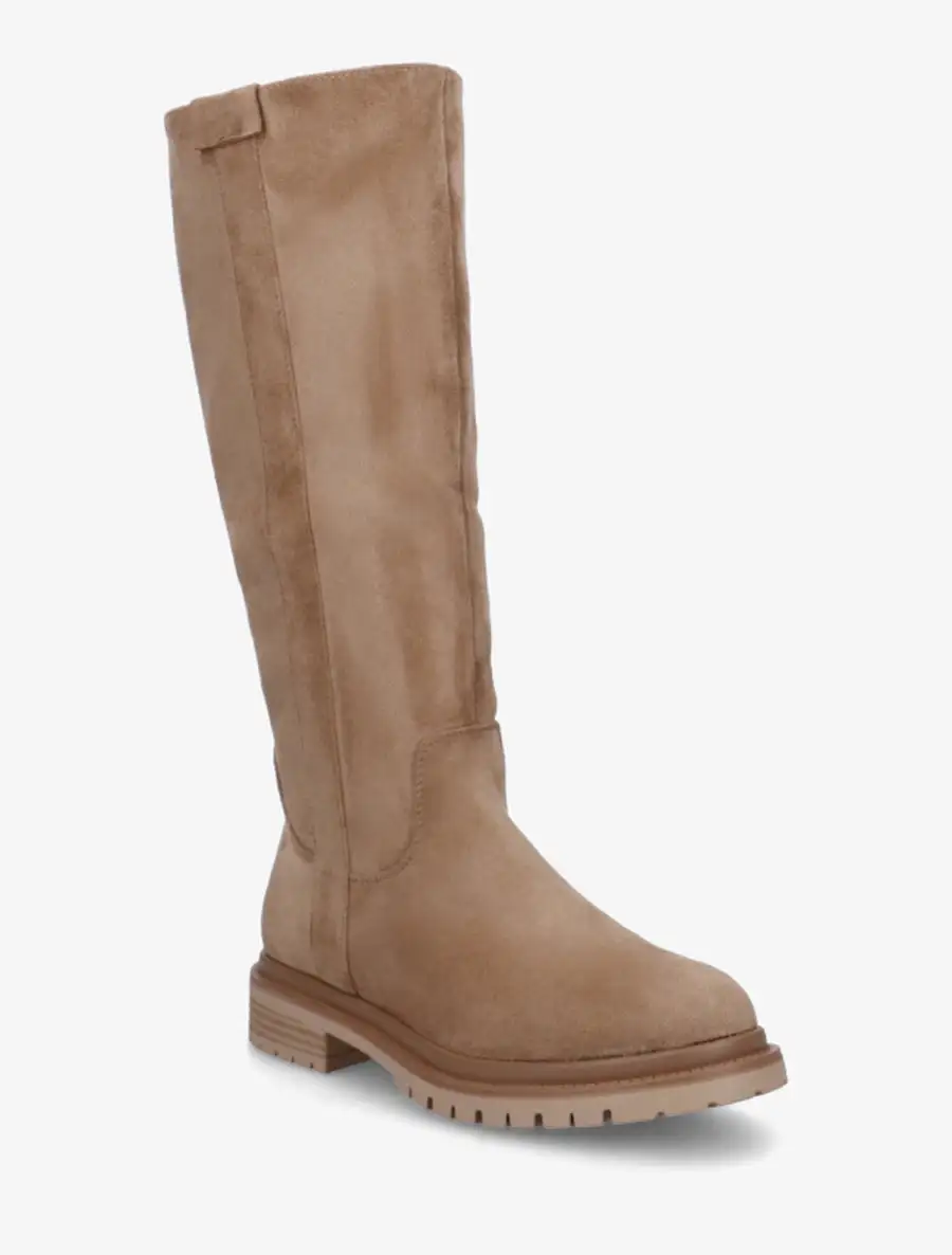 Classic Lug Sole Block Heel Faux Suede Knee High Boots