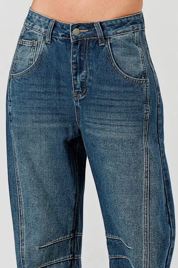 Mid Rise Barrel Denim Pants