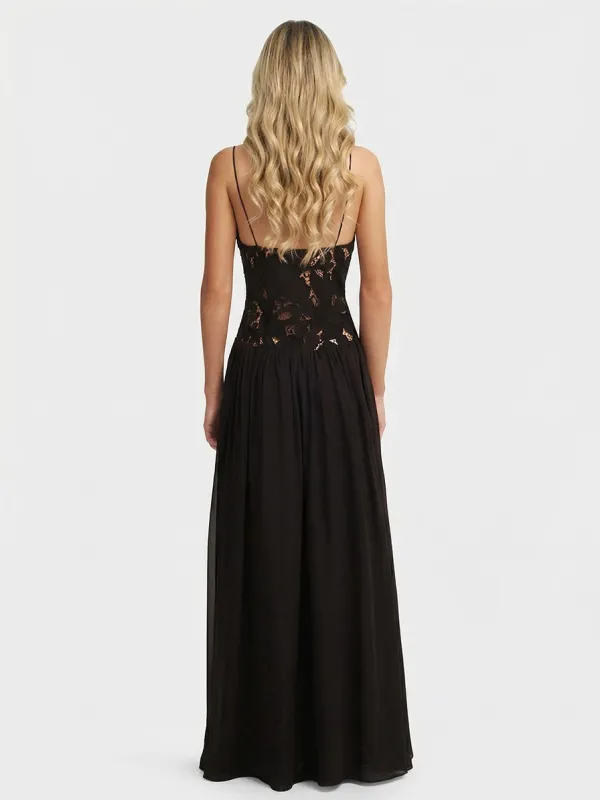 Lace Spaghetti Strap Floral Maxi Dress