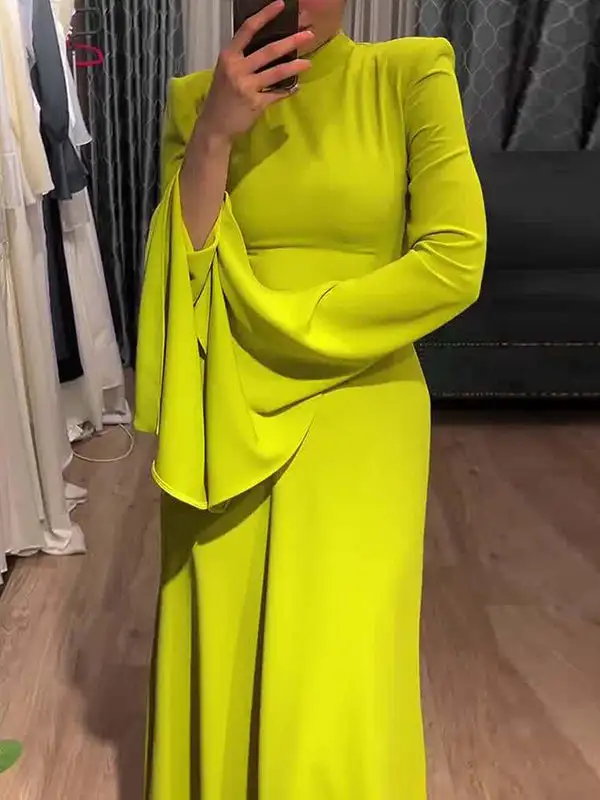Sleeves Belted Neck Maxi Dress