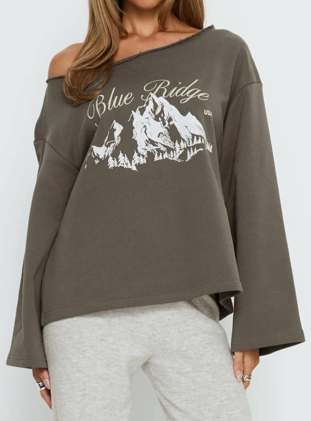 Mountain Graphic Off Shoulder Sweater