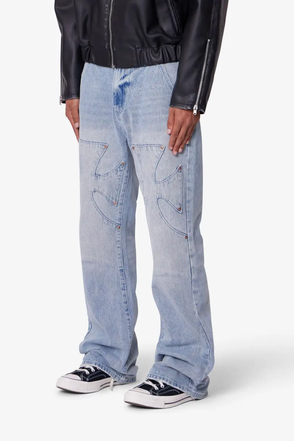 Relaxed Cross Detail Denim Jeans