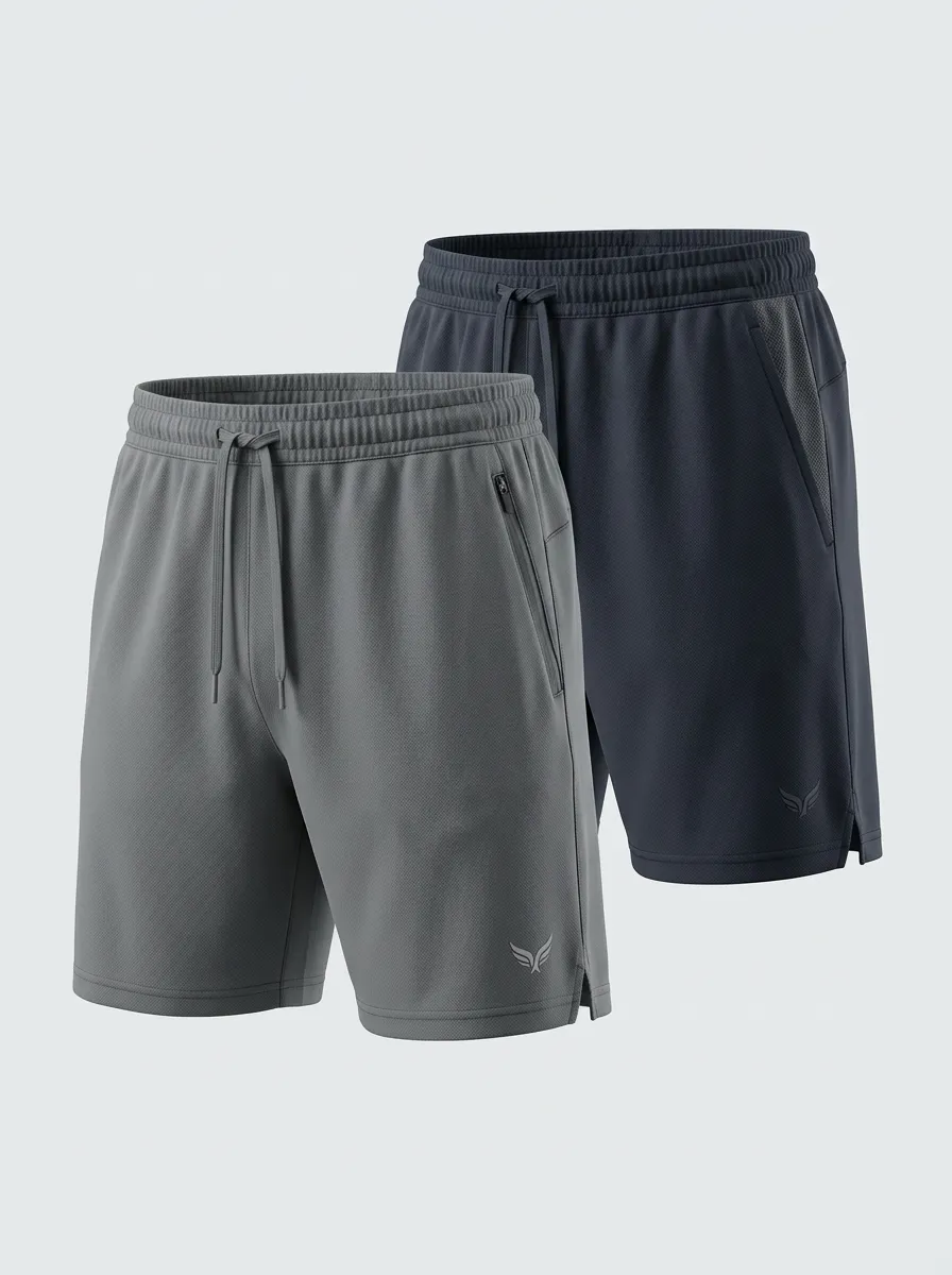 Zipper-Pocket Training Athletic Two-Pack Athletic Shorts