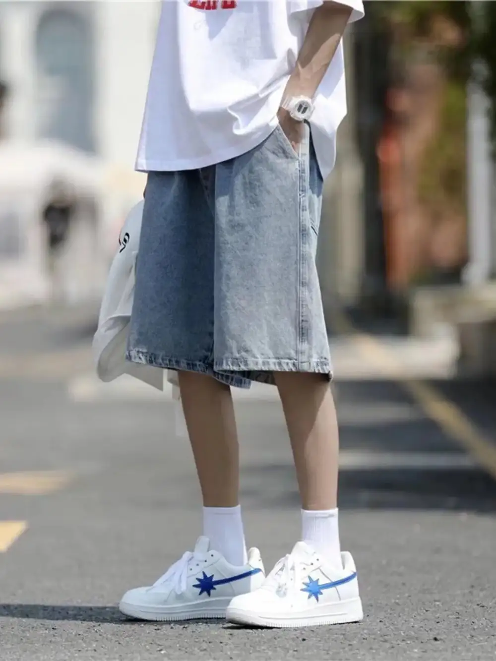 Men's Plus Size Loose Fit Washed Denim Shorts