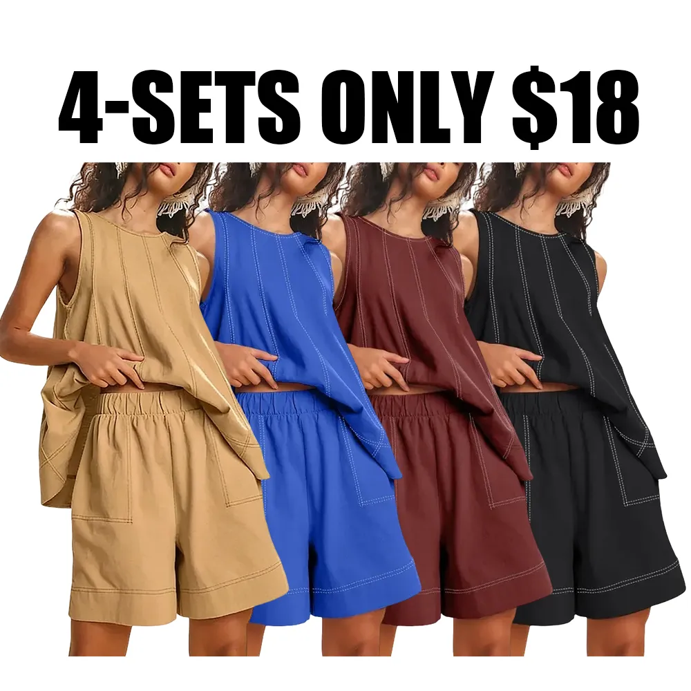 ⏰Hot Sale-Women's Cotton Tank Top & Shorts Set🔥8-Pack - All Colors Included