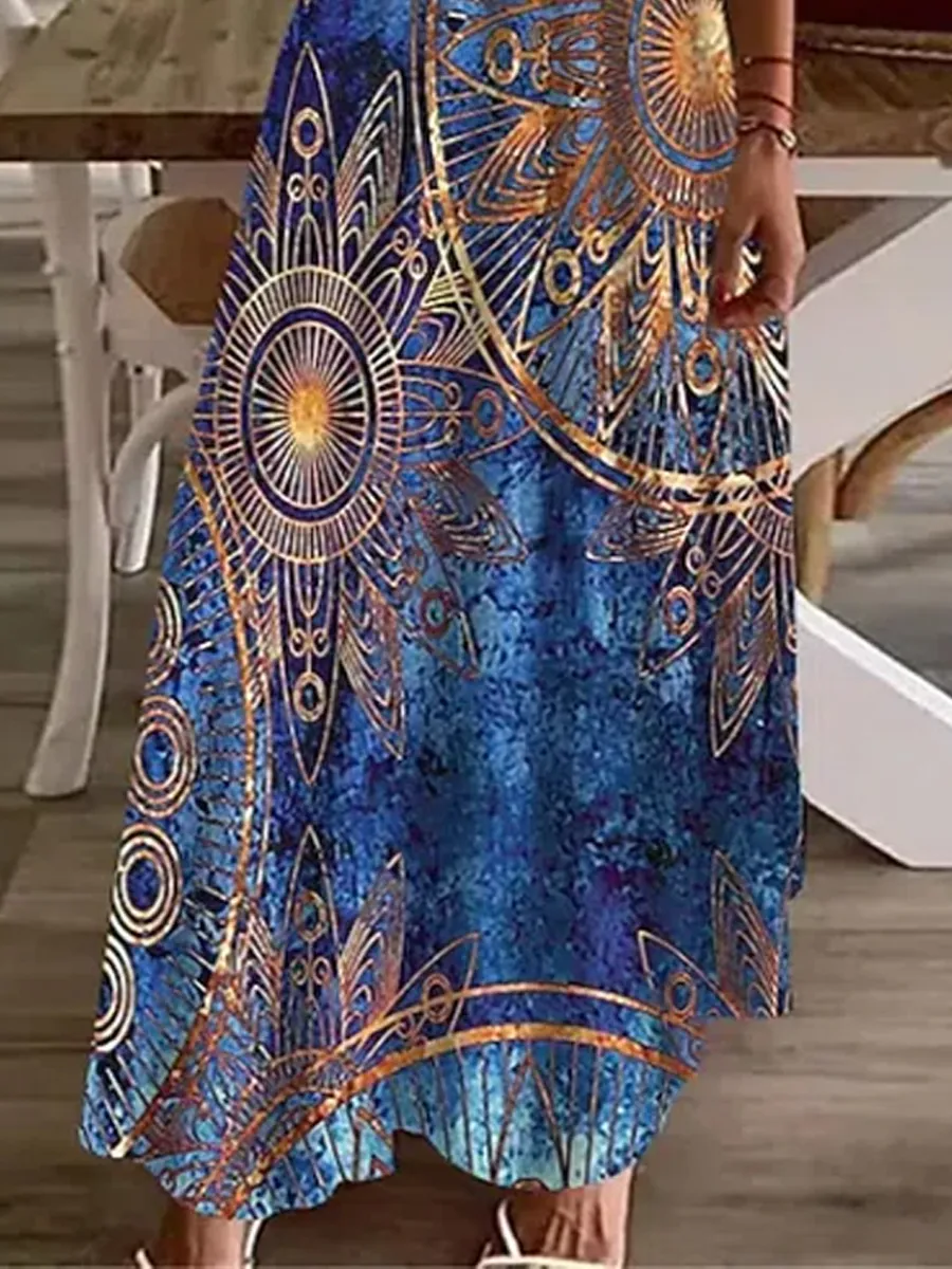 Casual Print V-Neck Sleeveless Maxi Dress
