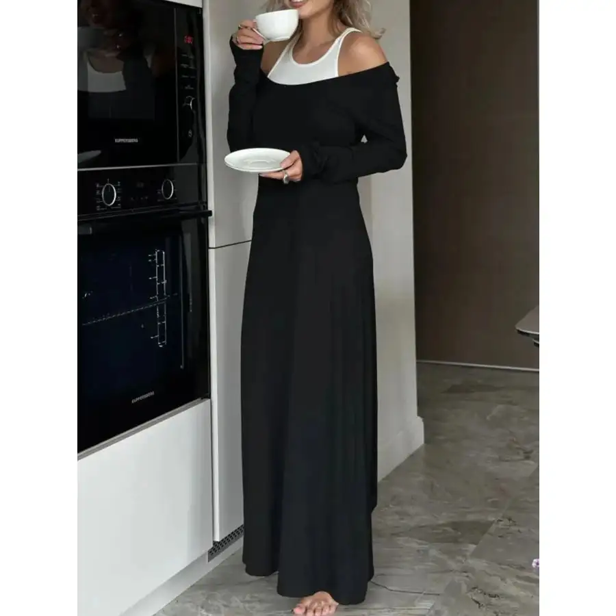 Contrast Long Sleeve Maxi Dress