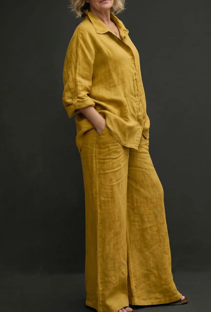 Casual Cozy Breathable Shirt and Wide Leg Pants Outfit