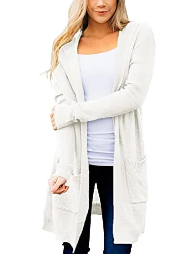 Women's Long Sleeve Open Front Hoodie Knit Sweater Cardigan Outwear