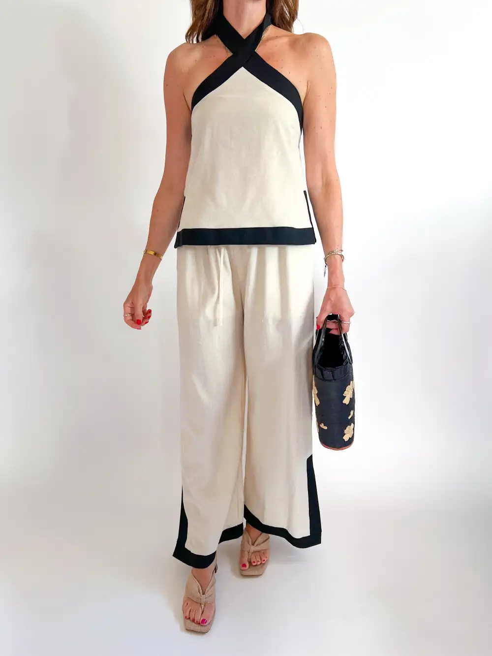 Linen Halter Top And Pants Set