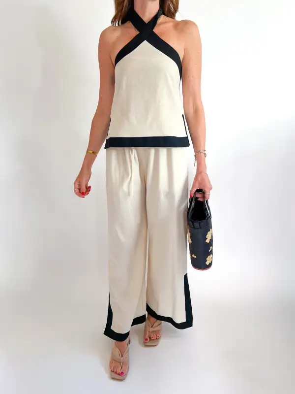 Linen Halter Top And Pants Set