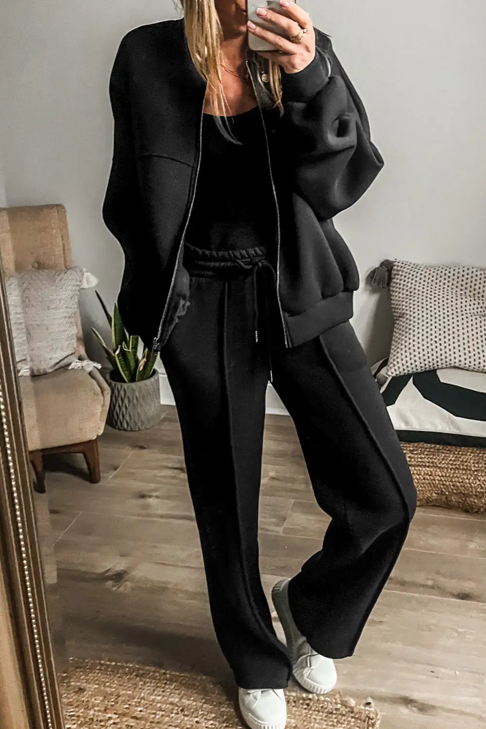 Solid Drawstring Soft Pants Lounge Set