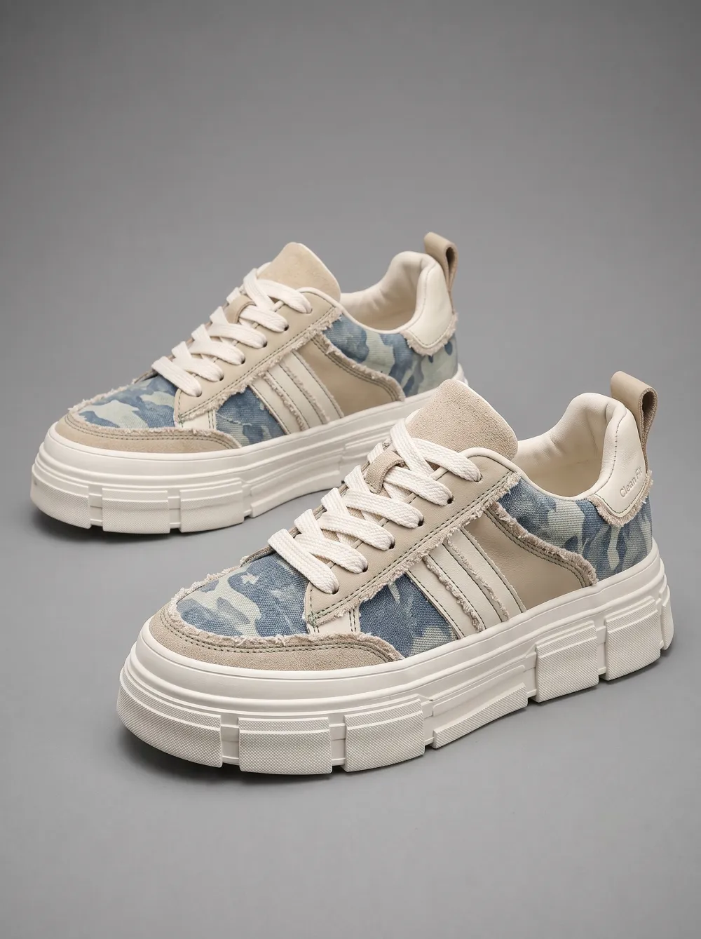 Men's Casual Fashion Blue Camo Suede Patchwork Printed Sneakers