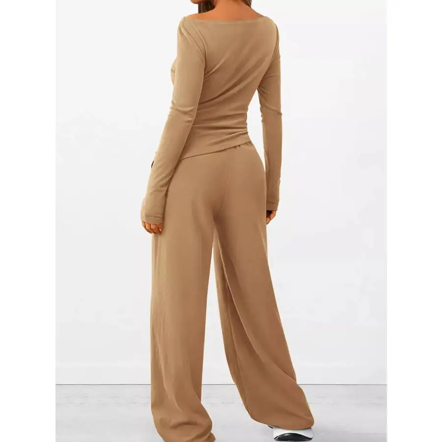 Everyday Long Sleeve Top and Wide Leg Pants Set