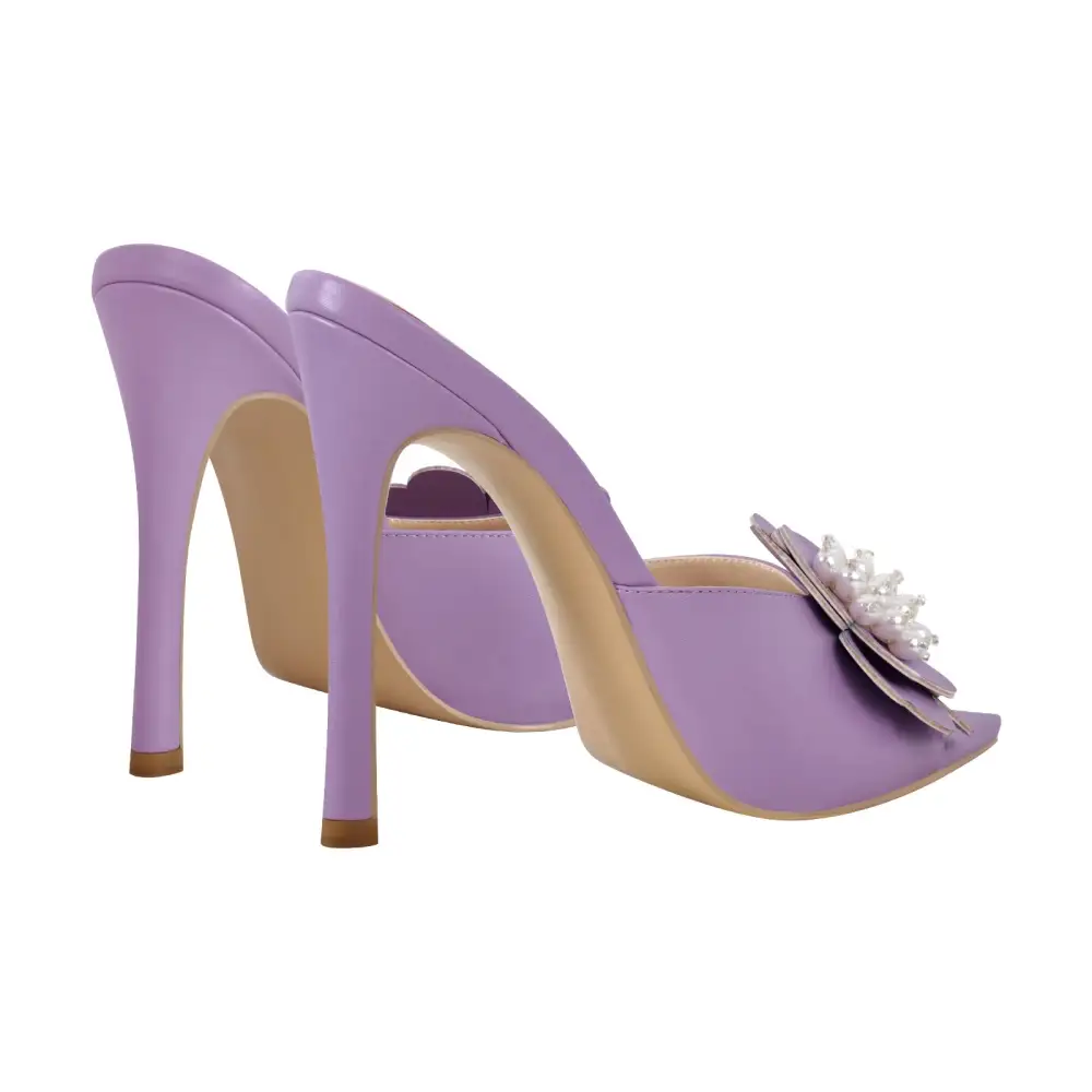 Pearl Flower Pointed Toe Stiletto Mule Sandals