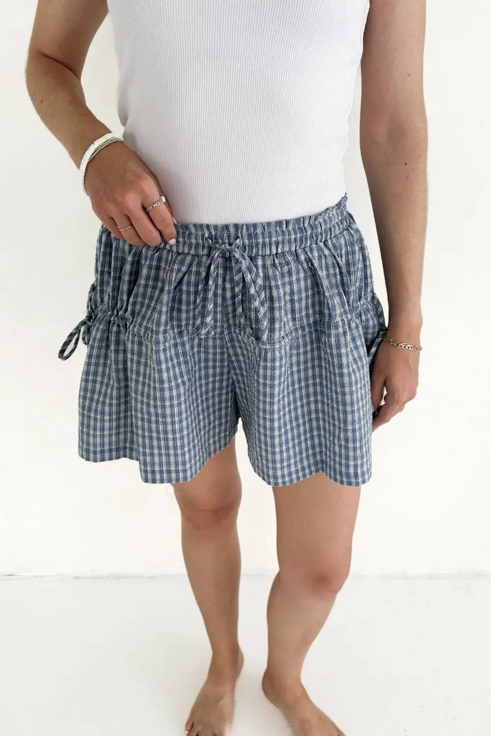 Plaid Drawstring Wide Leg Shorts