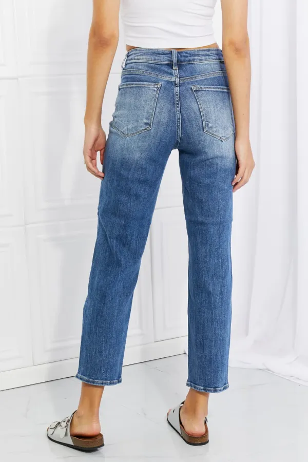 Pleated Straight Leg Denim Jeans