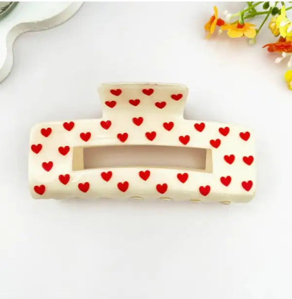 Heart Pattern Rectangular Hair Claw Clip