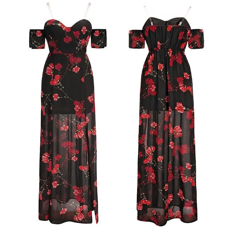 2018 New Chiffon Printed Irregular Maxi Dress