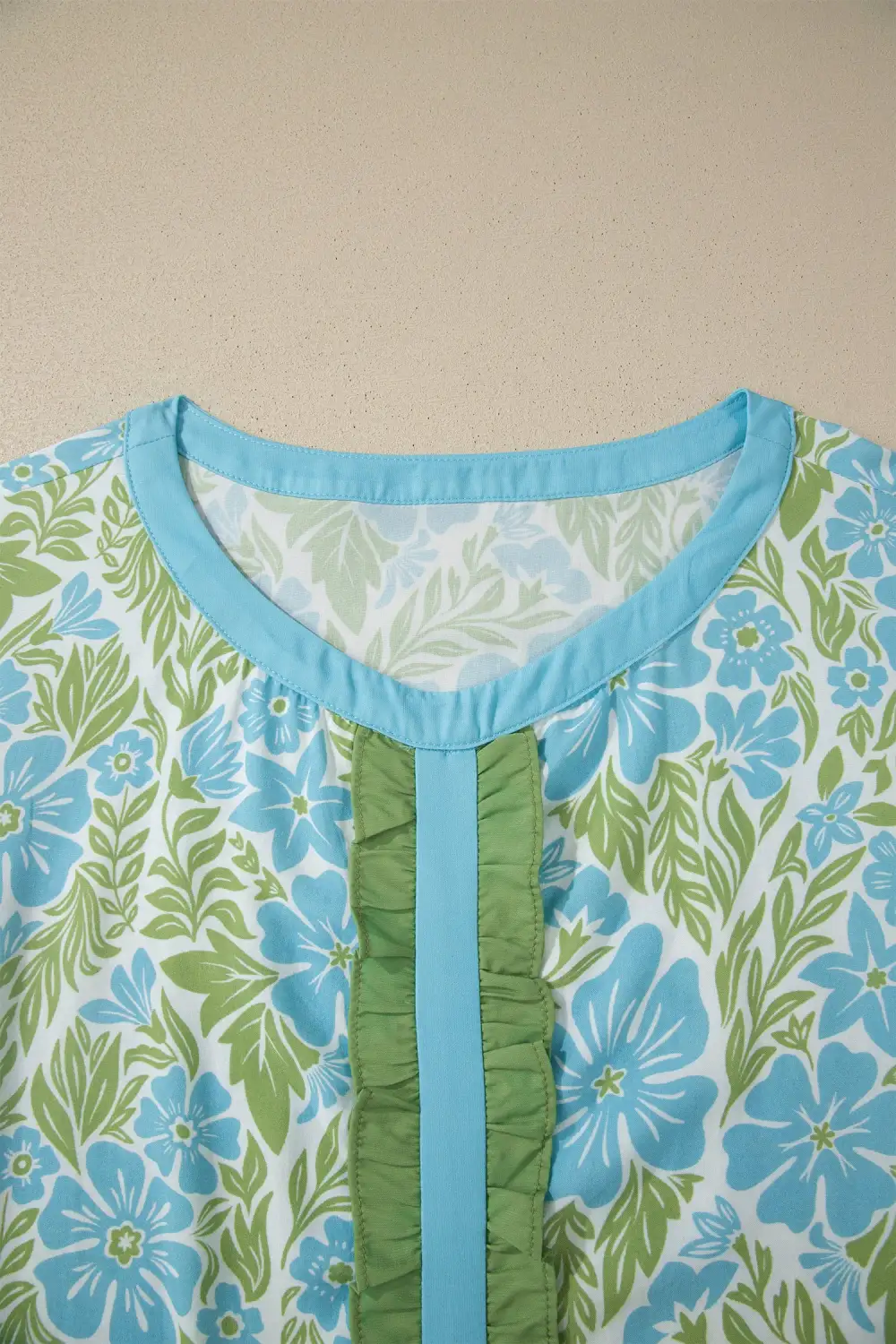 Floral Ruffle Trim Half Sleeve Blouse