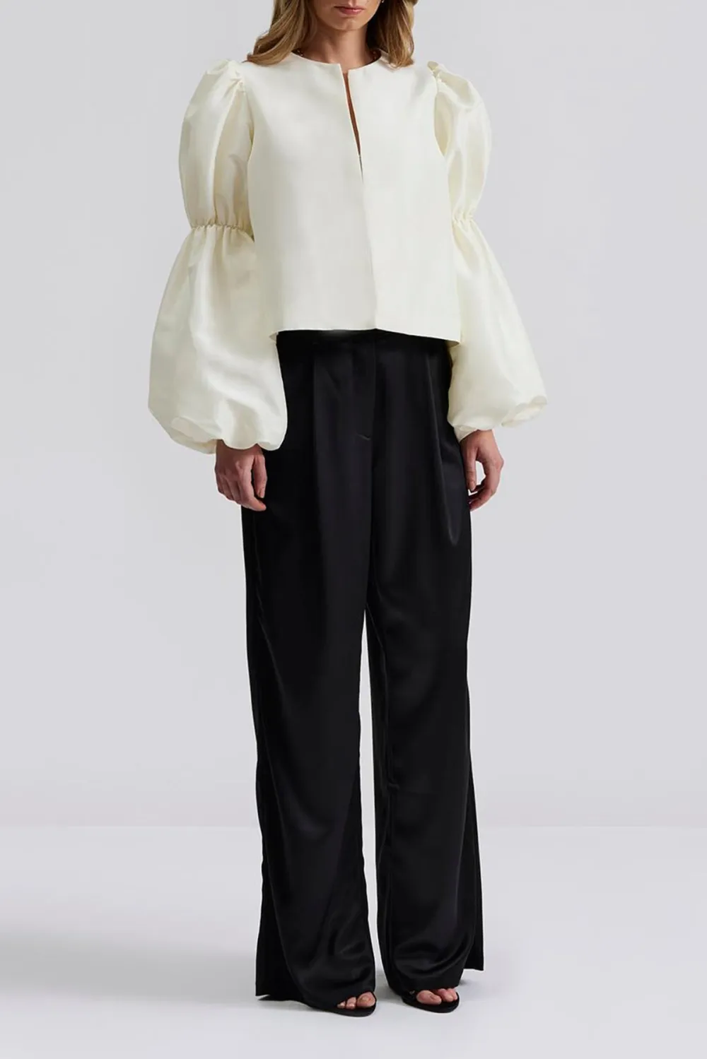 Elastic Waist Wide Leg Satin Trousers