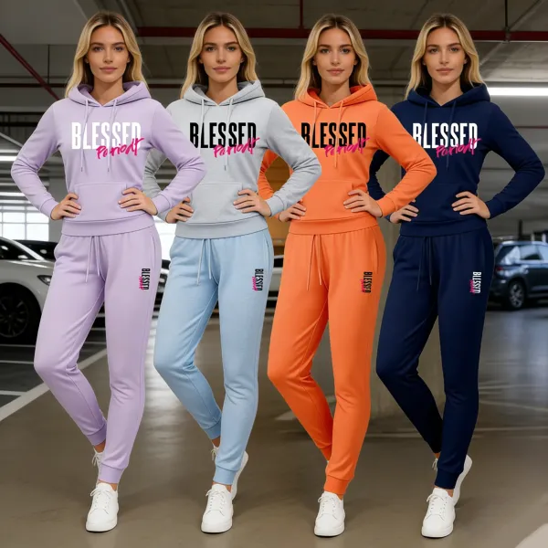 Women's Blessed Graphic Hoodie & Jogger Set – Cozy 2-Piece Casual Tracksuit