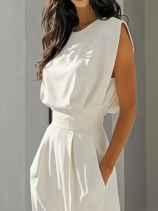 Losse Geplooide Effen Kleur Split Joint Jumpsuits Met