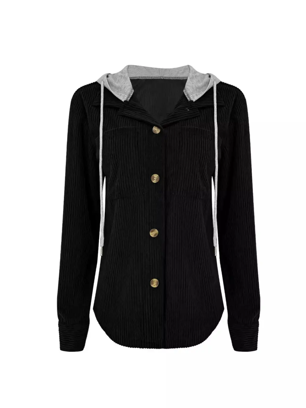 Plus Size Casual Corduroy Button-down Hooded Jacket