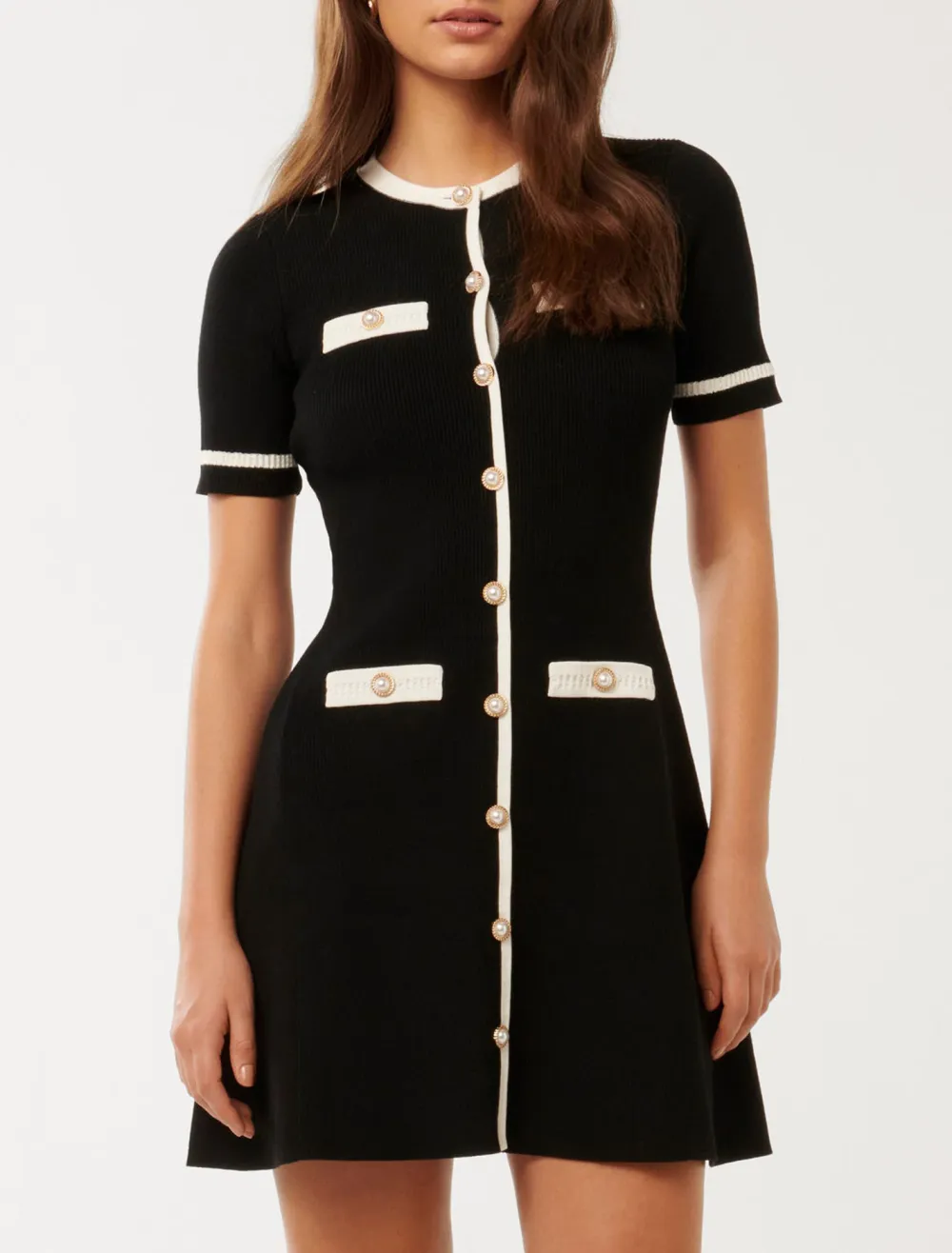 Contrast Knit Mini Dress