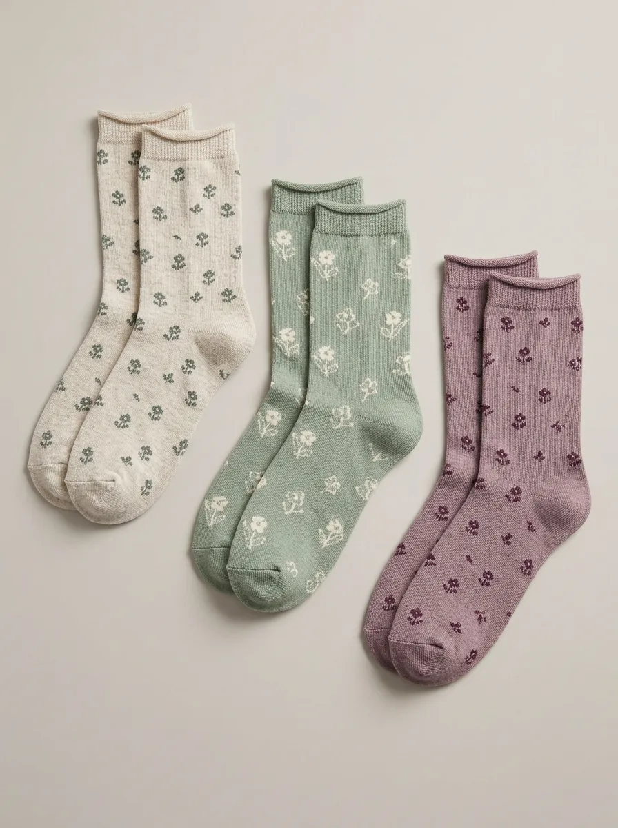 Women's Assorted Floral Crew Socks Three Pair Set