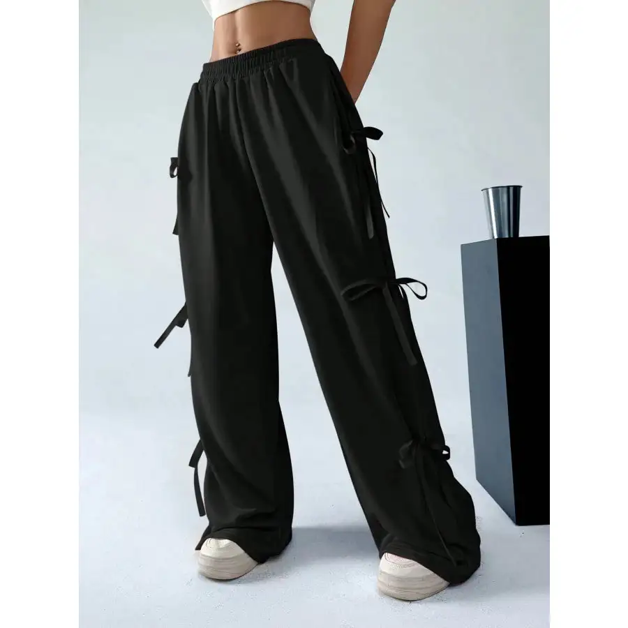 Cargo Wide Leg Pants with Side Tie Details