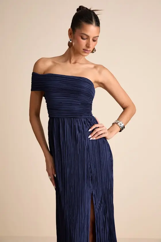 Poised Performance Fuchsia Plisse One-Shoulder Maxi Dress