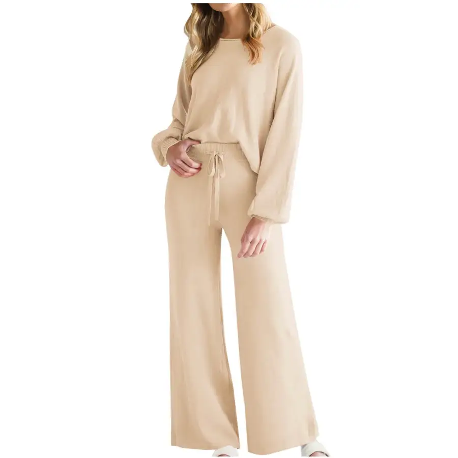Casual Round Neck Long Sleeve Top and Pants Set