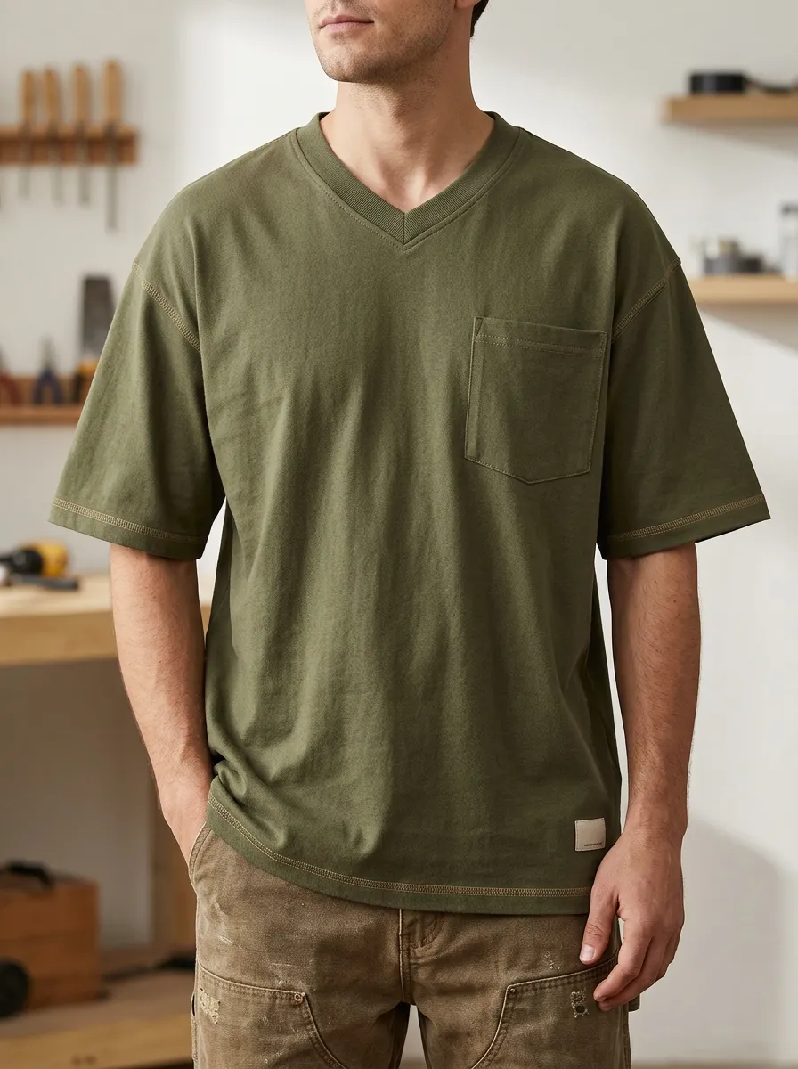 Men's Utility T-Shirt with Contrast Shoulder Panels