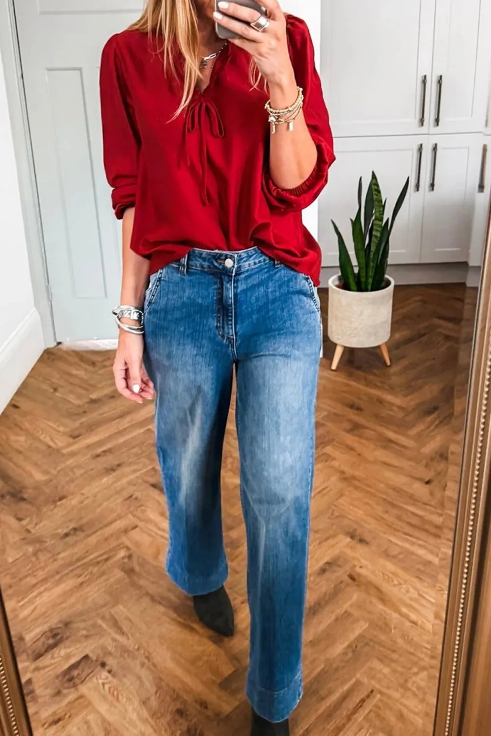 Frilled Bow Detail V-Neck Blouse