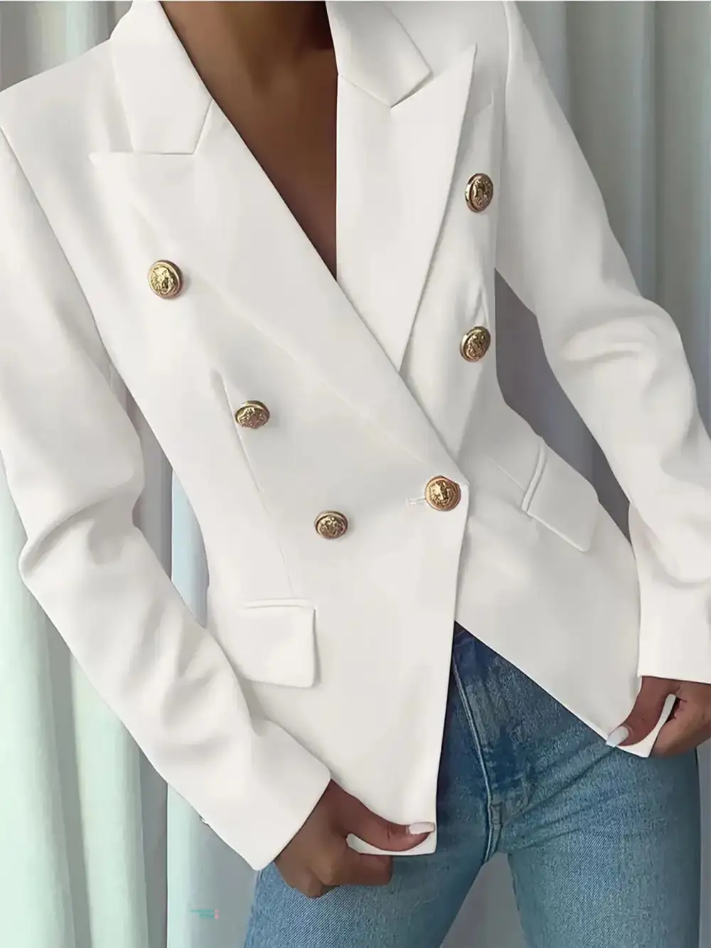 Double-Breasted Lapel-Collar Blazer