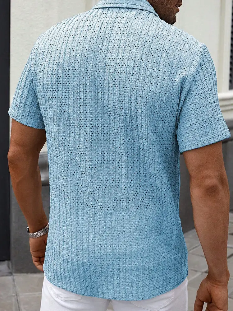 S Relaxed Hollow-Out Jacquard Knit Cuban Collar Shirt