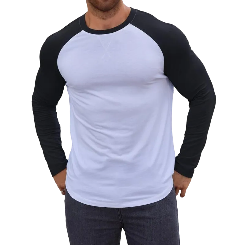 Men's long-sleeved color-blocked slim-fit T-shirt