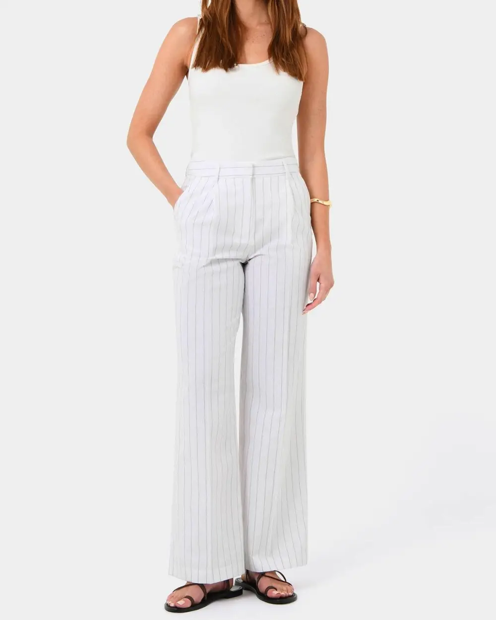 Stripe Cotton Blend Pants -Lvory Brown