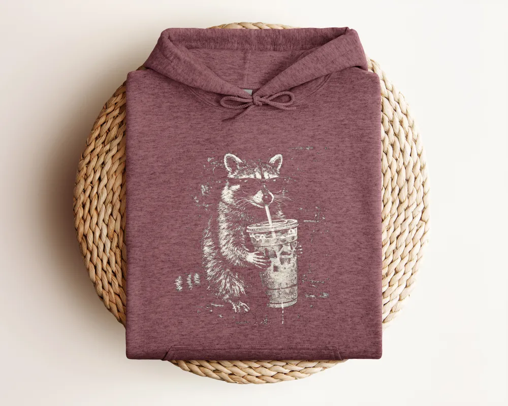 Raccoon Coffee Graphic Pullover Hoodie