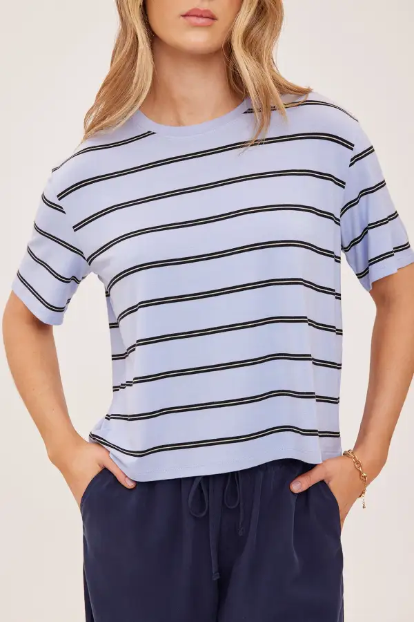 Striped Crew Neck Cropped Boxy Tee