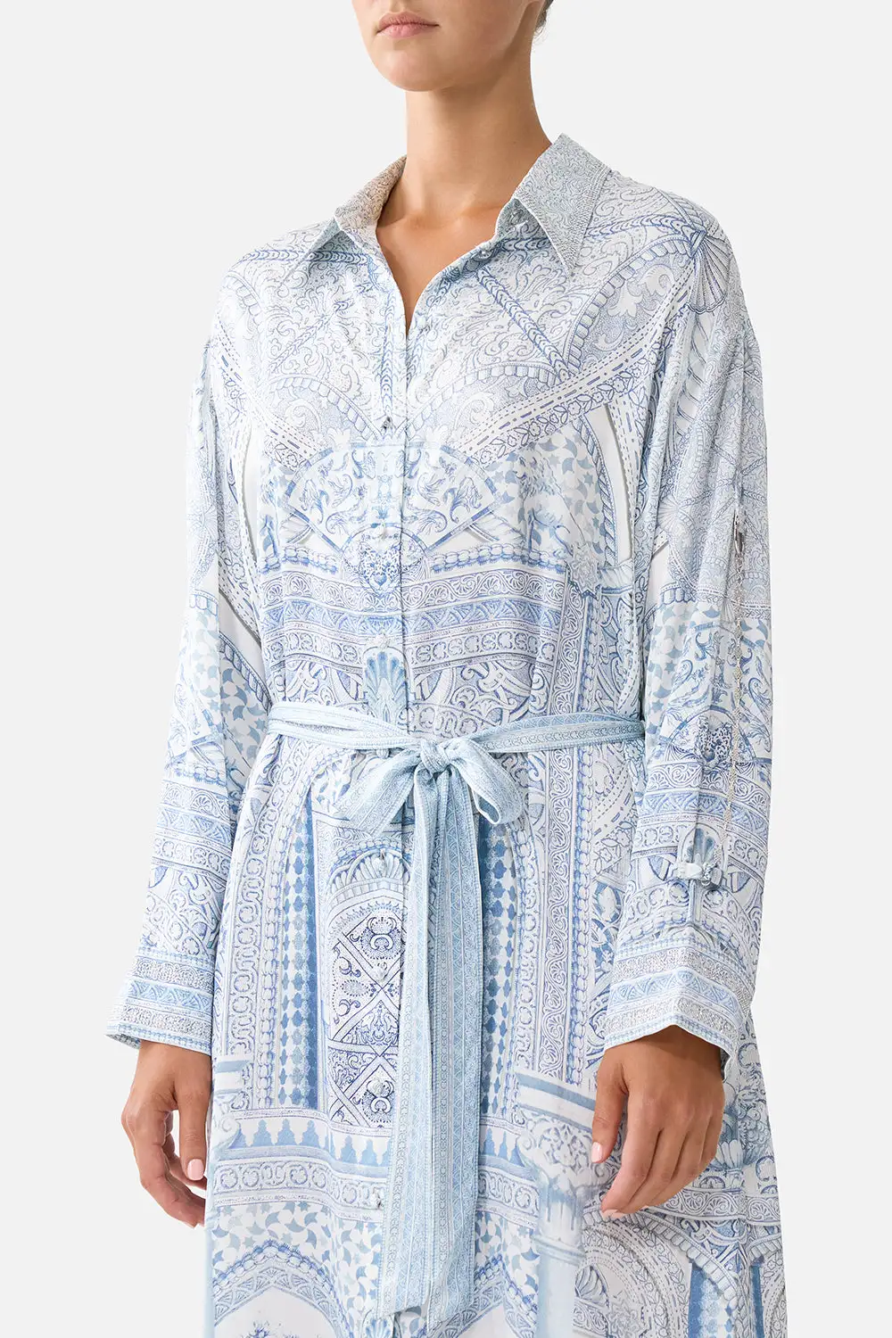 Printed Shirt Dress with Back Button Detail