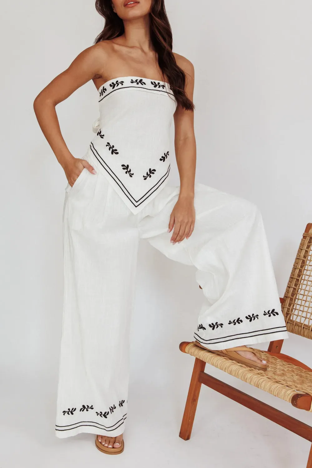 Art Print Embroidered Wide-Leg Track Pants