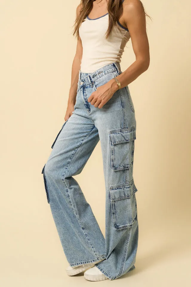 Women's Crossover Cargo Relaxed Rigid Denim Jeans
