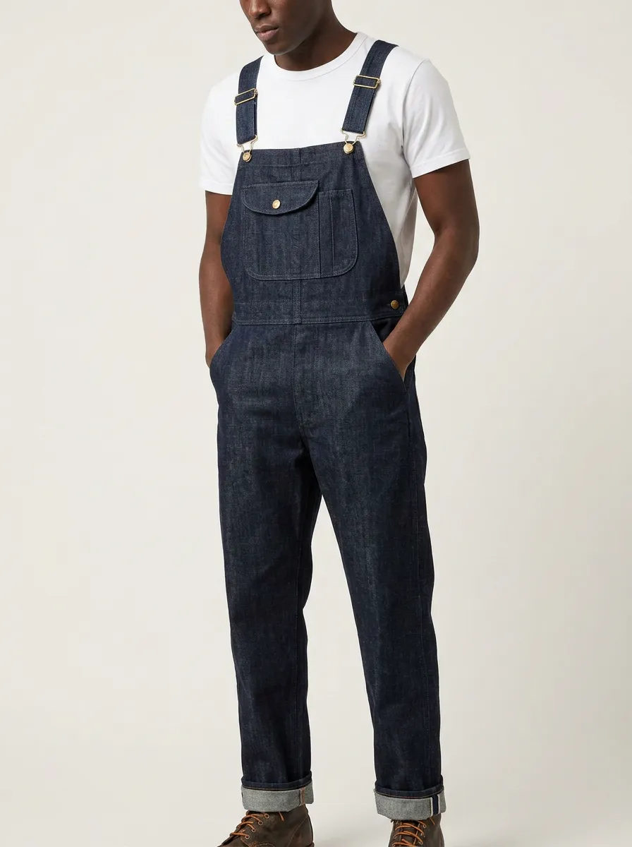 Men's Vintage Style Dark Denim Bib Overalls