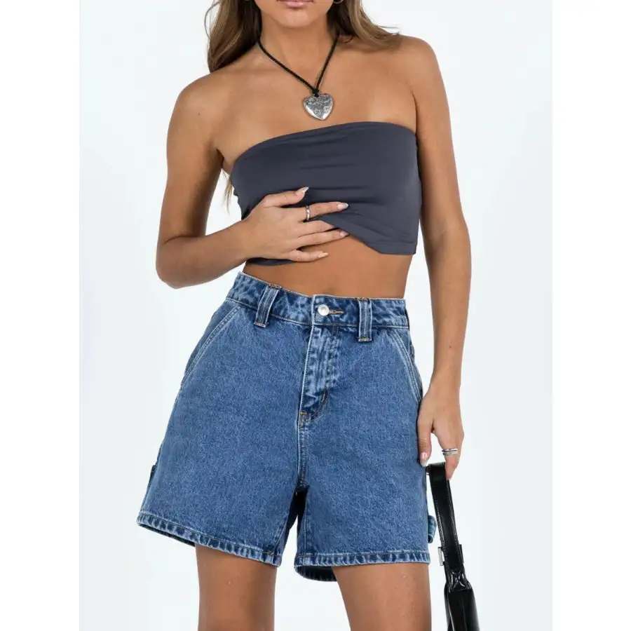 Washed High Rise Denim Shorts