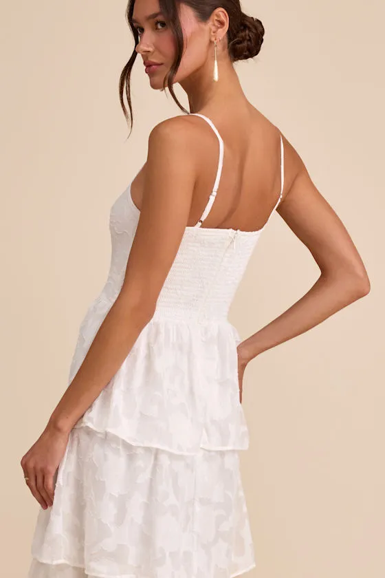 Grace and Beauty White Burnout Floral Print Tiered Dress
