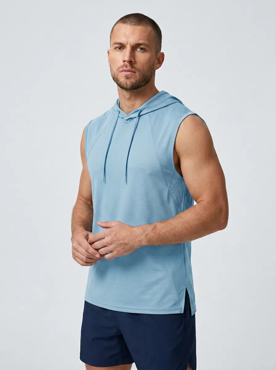 Men's Fitness Workout Grey Quick-Dry Hooded Tank Top