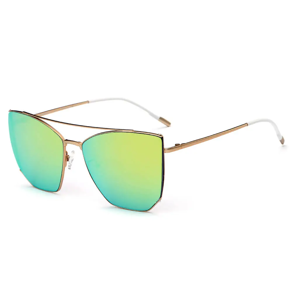 Oversized Polygon Mirrored Lens Cat-Eye Sunglasses